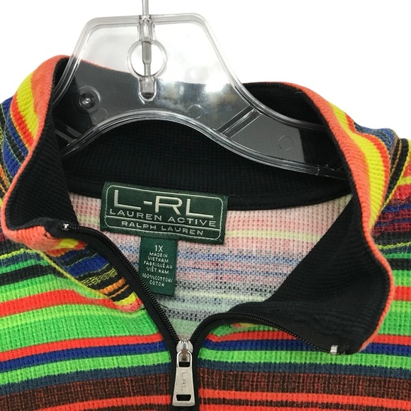Ralph Lauren Women’s 1X Bright Multicolor Stripe 1/4 Zip Active Long Sleeve LRL - Picture 5 of 7